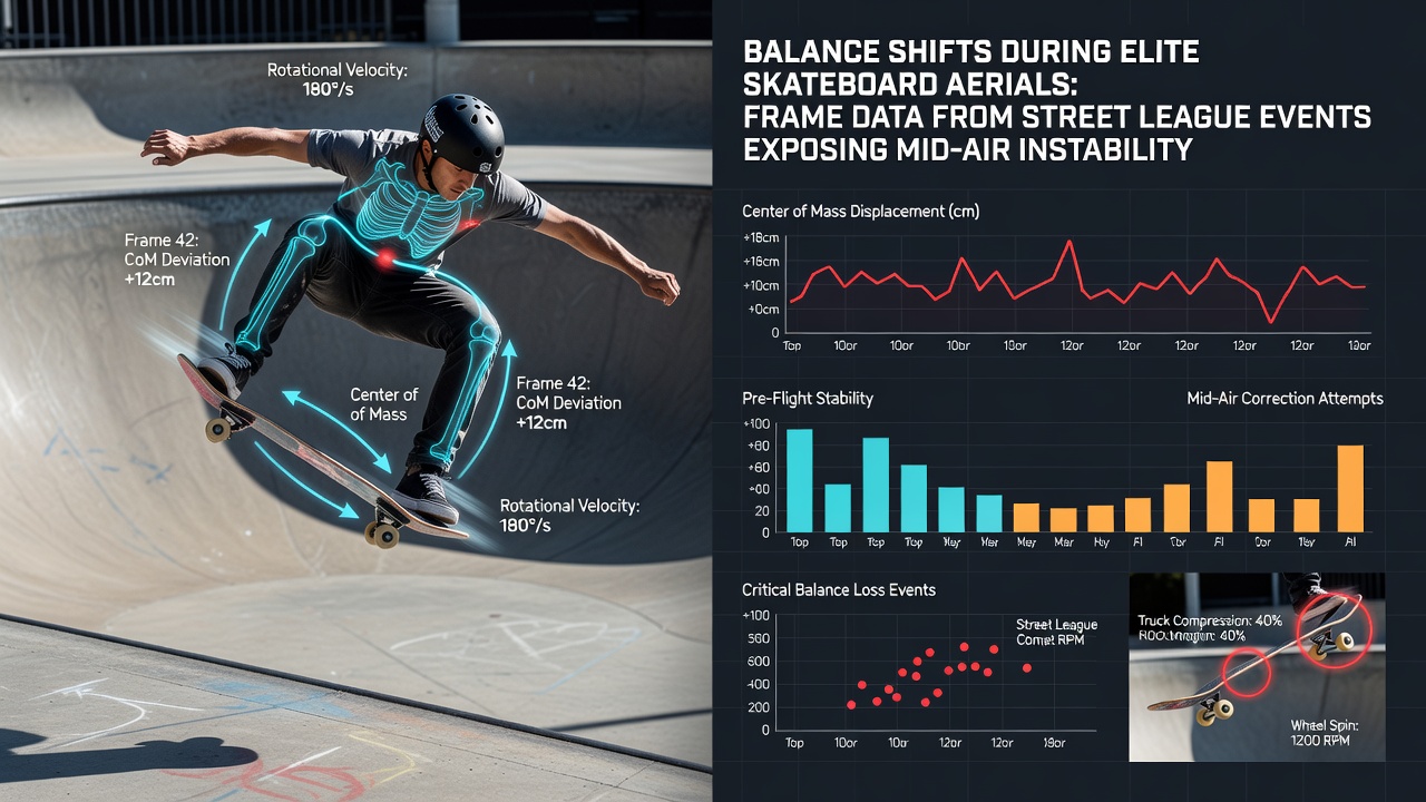 Sequential frames illustrating mid-air weight shift during a skateboard aerial at Street League