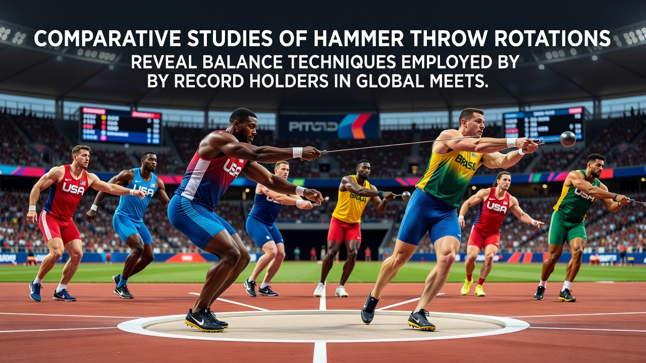 Hammer throw athlete demonstrating rotational balance during a global competition meet