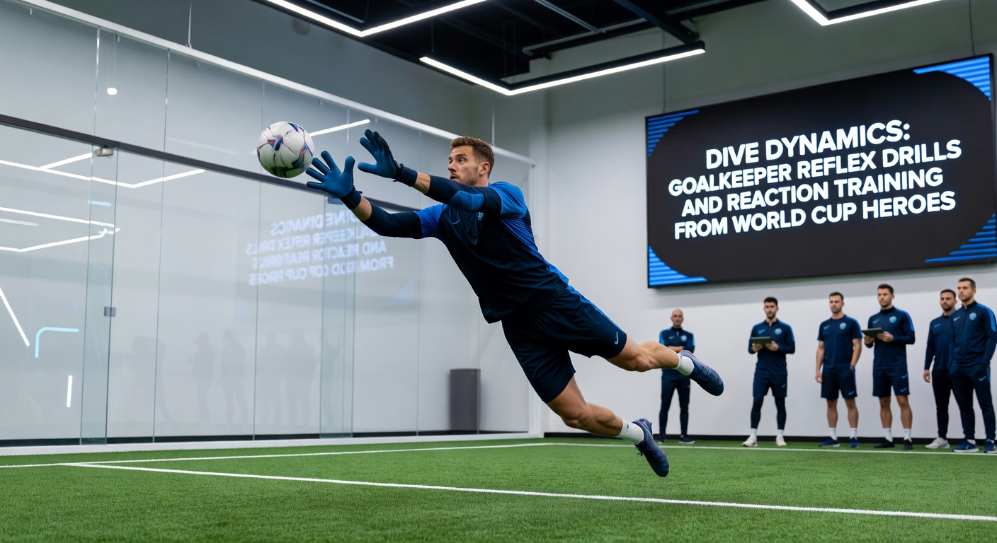 Close-up of a goalkeeper reacting to a erratic reaction ball bounce during intense training session