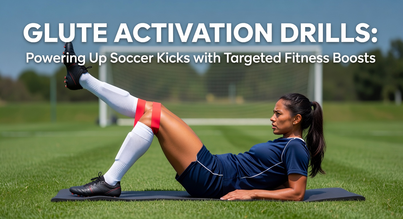 Soccer player executing a glute bridge drill on a training field, focusing on hip extension for kick power