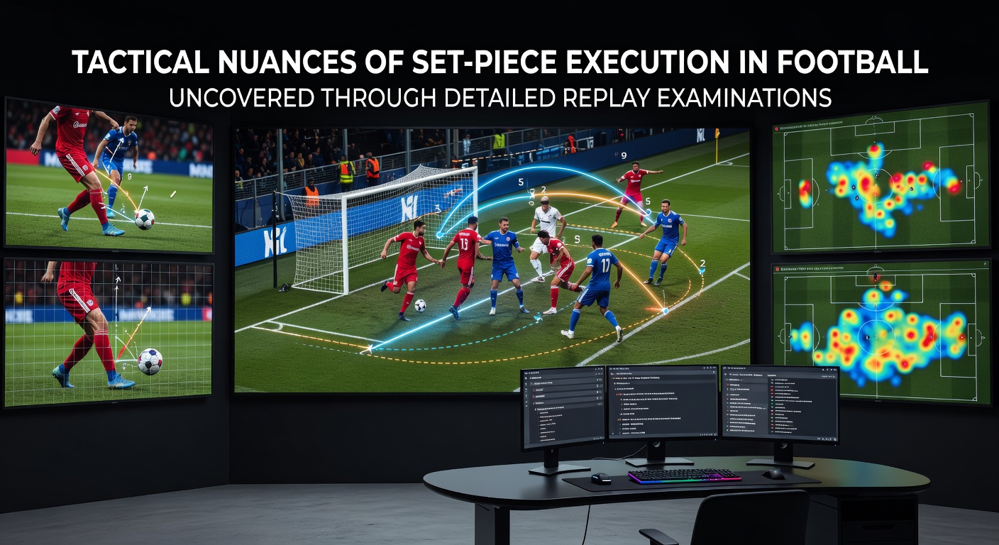 Detailed replay frame showing coordinated player runs and marking assignments during a corner kick setup in a professional football match