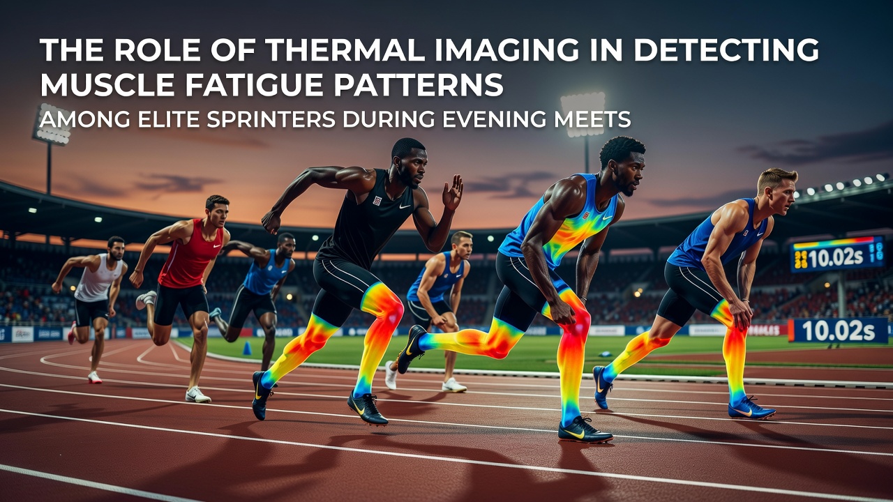 Thermal imaging scan showing muscle heat patterns in an elite sprinter post-race during an evening track meet