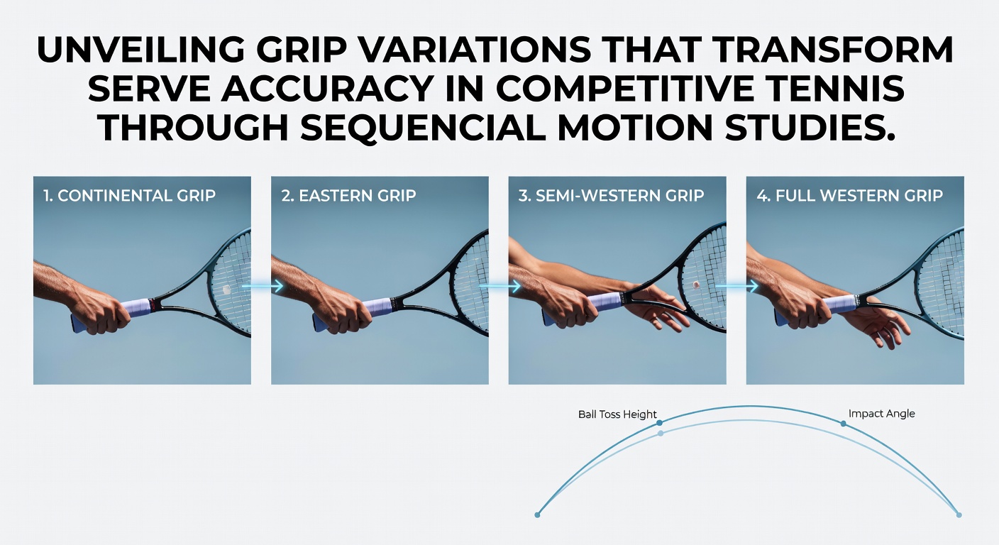 High-speed sequential motion capture showing tennis player adjusting grip during serve preparation